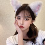 Oreilles de chat cosplay anime avec cloches, blanc rose Oreilles de chat cosplay anime avec cloches, blanc rose