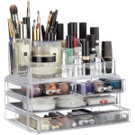 Organisateur cosm�tiques 2 parties bo�te rangement maquillage make up 12 porte - crayons, transparent ...