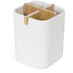 Organisateurs cosm�tiques - brosse � dents et pot de dentifrice, plastique blanc / bambou ran10266 - ...