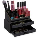 Organiseur de maquillage, bo�te rangement make up avec tiroirs, support empilable, noir / dor� - relaxdays ...