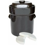 Outils et nature - pot � choucroute 5l pour la lacto - fermentation + pierres / couvercle marron - blanc ...