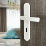 Ouvre&d�co - 2 poign�es de porte ibiza entr�e de cl�, aluminium blanc mat entraxe 195 mm, design textur� ...