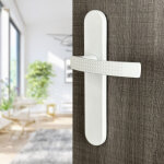 Ouvre&d�co - 2 poign�es de porte ibiza sans trou, aluminium blanc mat entraxe 195 mm, design textur� ...