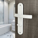 Ouvre&d�co - 2 poign�es de porte ibiza verrou condamnation, aluminium blanc mat entraxe 195 mm, design ...