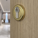 Ouvre&d�co - 2 rosaces de poign�e de porte rondes avec liser� aur�a trou de cylindre, laiton dor� poli ...