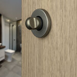 Ouvre&d�co - 2 rosaces de poign�e de porte rondes rosa verrou condamnation, aluminium aspect inox