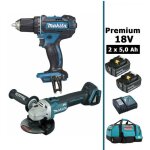 Makita - pack premium 18v 5ah: perceuse 62nm ddf482 + meuleuse 125mm dga504 + 2 batteries + sac mak28720rtx ...