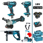 Pack 18v : ddf482 + dtd152 + dga504 + dhr202 avec 3 batteries 5ah + 3 makpac + chariot (offert) makita ...