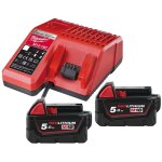 Pack 2 batteries 18v 5ah m18 b5 et chargeur universel m12 - 18 c - milwaukee m18 nrg - 502c