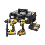 Dewalt outillage - set perceuse � percussion et cl� � choc sans fil 18v, 2 batteries 5, 0 ah powerstack, ...