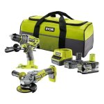 Ryobi - pack 2 outils perceuse et meuleuse 18v one + (1x2, 0 ah + 1x5, 0 ah) dans sac rck182bl - 252s ...