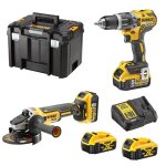 Dewalt - pack 2 outils xr 18v 5. 0 ah - perceuse visseuse  percussion dcd796 + meuleuse 125 mm dcg405 ...