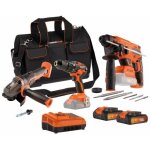 Pack 3 outils - dual power - 20 v - perceuse / visseuse + meuleuse d'angle + marteau perforateur - 2 ...
