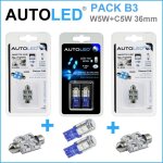 Pack b3 - 4 ampoules led bleu c5w 36mm + w5w intrieur led autoled