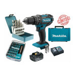 Pack cadeau perceuse visseuse � percussion makita 18v 62nm dhp482 + 1 batt 3 ah + 30 embouts de vissage ...