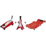 Pack cric 3t avec double pompe + paire de chandelles 3t et chariot mcanicien mw tools catm300d set4