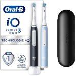 Pack de deux brosses � dents �lectriques oral - b io 3, noir et bleu, 2 t�tes de brosse, 1 �tui de voyage ...