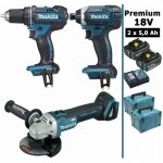 Makita - pack premium 18v 5ah: perceuse 62nm ddf482 + meuleuse 125mm dga504 + visseuse 165nm dtd152 + ...