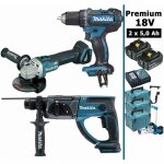 Makita - pack premium 18v 5ah: perceuse 62nm ddf482 + meuleuse dga504 + perforateur 2j dhr202 + 2 batteries ...