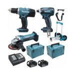 Makita - pack premium 18v 5ah: perceuse 62nm ddf482 + meuleuse dga504 + visseuse 165nm dtd152 + 2 batteries ...