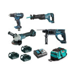 Makita - pack premium 4 machines 18v 5ah: perceuse ddf482 + meuleuse dga504 + perforateur dhr202 + scie ...