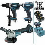 Makita - pack power pro 18v: perceuse 91nm ddf458 + meuleuse 125mm dga504 + visseuse � chocs 165nm dtd152 ...