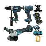 Makita - pack power pro 18v: perceuse 91nm ddf458 + meuleuse 125mm dga504 + visseuse � chocs 165nm dtd152 ...
