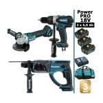 Makita - pack power pro 18v: perceuse 91nm ddf458 + perfo 2j dhr202 + meuleuse 125mm dga504 + 3 batt ...