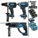 Makita - pack power pro 18v: perceuse 91nm ddf458 + perfo 2j dhr202 + visseuse � chocs 165nm dtd152 + ...