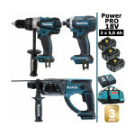 Makita - pack power pro 18v: perceuse 91nm ddf458 + perfo 2j dhr202 + visseuse � chocs 165nm dtd152 + ...