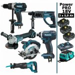 Makita - pack power pro 6 outils 18v: ddf458 + dga504 + dtd152 + dhr202 + dss610 + djr186 + 3 batt 5ah ...
