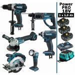 Makita - pack power pro 6 outils 18v: ddf458 + dhr202 + dga504 + dtd152 + dss610 + lampe + 3 batt 5ah ...