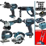 Pack makita power pro 6 outils 18v: perceuse dhp458 dhr202 dga504 dtd152 djv180 dss610 3 batt 5ah 5 coffrets ... Pack makita power pro 6 outils 18v: perceuse dhp458 dhr202 dga504 dtd152 djv180 dss610 3 batt 5ah 5 coffrets ...