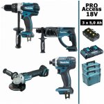 Makita - pack pro 18v 5ah: perceuse 91nm ddf458 + meuleuse 125mm dga504 + perforateur 2j dhr202 + visseuse ...
