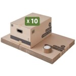 Pack and move - lot 10 cartons d�m�nagement stockage m - 60 x 40 x 30 cm - poign�es renforc�es - 1 adh�sif ...