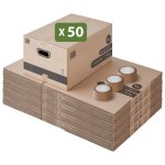 Pack and move - lot 50 cartons d�m�nagement stockage m - 60 x 40 x 30 cm - poign�es renforc�es - 3 adh�sifs ...