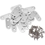 Pack of 20 flat corner brackets, two hole metal joining plates, connector plates, stainless steel repair ...