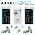 Pack p19 4 ampoules led w5w (t10) + navette c5w 42mm canbus autoled