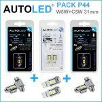 Pack p44 4 ampoules led / t10 (w5w) 9 leds + navette c5w 31mm 2 leds autoled