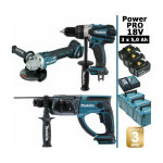 Makita - pack power pro 18v: perceuse 91nm ddf458 + perfo 2j dhr202 + meuleuse 125mm dga504 + 3 batt ...