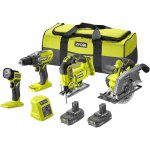 Ryobi - pack 4 outils : perceuse - visseuse  percussion 2 vitesses 18v one + (r18pd3 - 0) - scie sauteuse ...