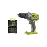 Pack ryobi - perceuse � percussion r18pd3 - 0 - 18v one + sans batterie ni chargeur - coffret 60 accessoires ...