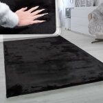 Paco home - tapis poils longs salon fausse fourrure imitation fourrure de lapin tr�s douce noir 200x290 ...