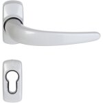 Paire de poignes de porte sur rosaces klose besser   stellus   + 2 rosaces trous cylindres , grises. ...