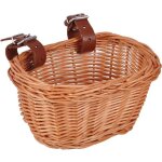 Panier avant de v�lo traditionnel moyen en osier avec sangles en cuir - -