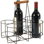 Panier bouteilles en m�tal vieilli et bois 6 bouteilles