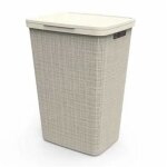 Panier � linge curver avec couvercle aspect jute 58l cr�me