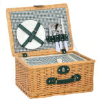 Panier de pique nique en osier pour 2 personnes avec compartiment isotherme et couverture imperm�able, ...