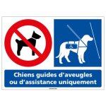 Panneau chiens interdits sauf chiens guides d?aveugles ? signalisation adh�sive 105 x 75 mm