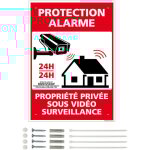 Panneau de signalisation pr�perc� pvc ou alu rectangulaire + kit de fixation - protection alarme, propri�t� ...